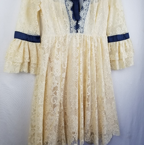 New Free People Ivory Guilded Lace Boho Open Back Dress Size XS - Picture 6 of 13